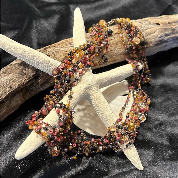 Multi strand necklace made with small glass beads - Picture 1 of 4